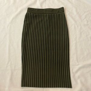 Dynamite Womens Skirt Size Small Green Black Stripes Pencil Stretch Long Bodycon